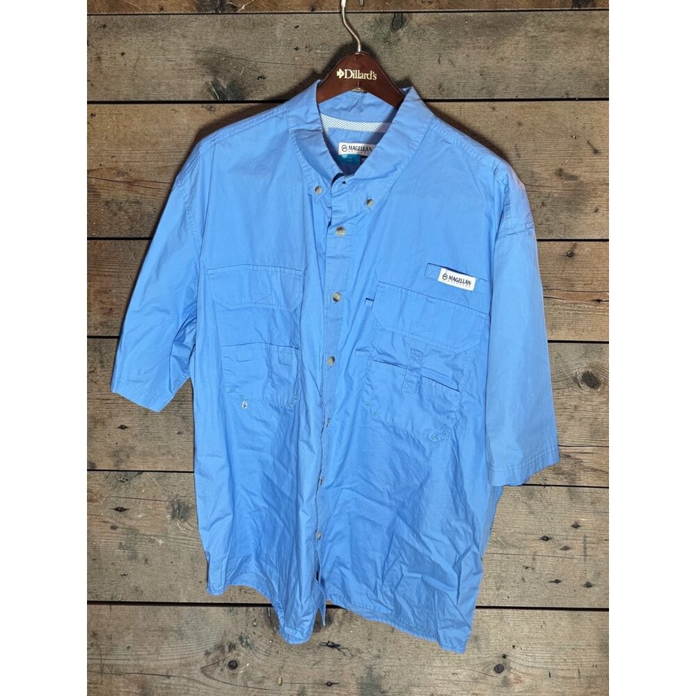 Magellan Outdoors Fish Gear Button-Up Shirt 2XL Blue Short Sleeve Vented Back